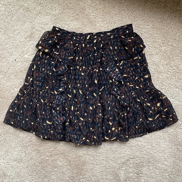 Ulla Johnson Zea Skirt in Jet Floral Vine Metallic Mini Skirt Ruffle Size 2 - Picture 11 of 14